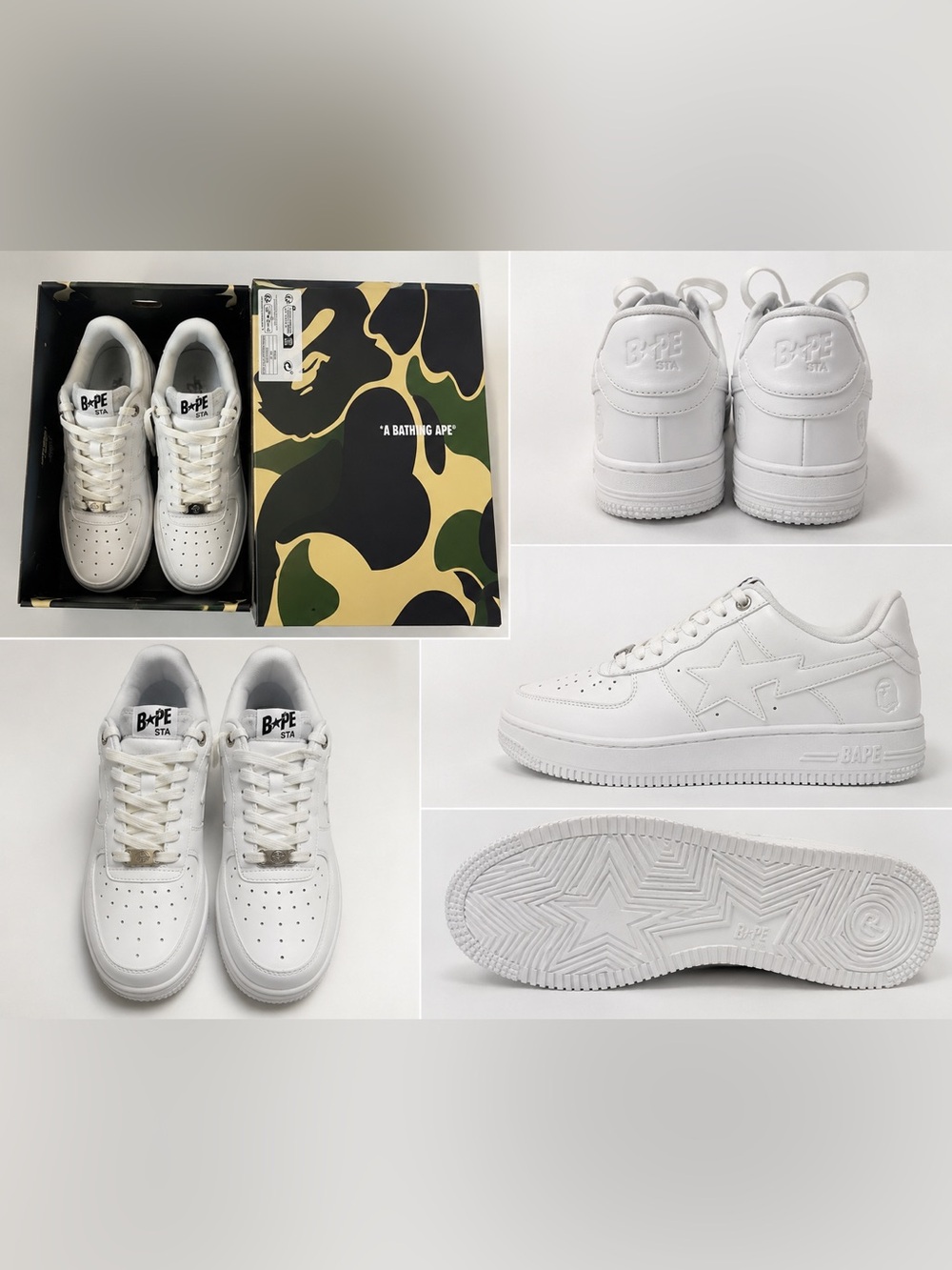 Bape Kids White Leather Star Logo Sneakers